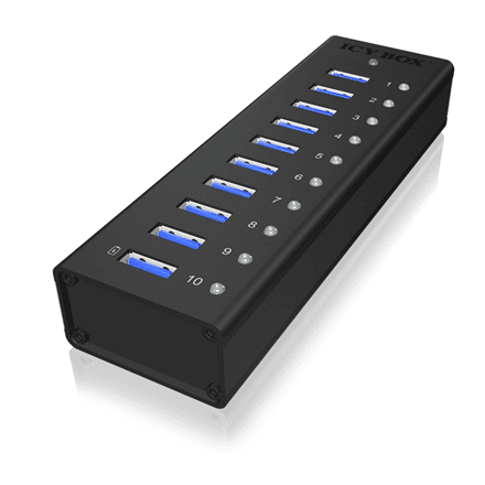 ICY BOX IB-AC6110 USB 3.0 jaotur, 10 porti, alumiinium, 5 Gbit/s