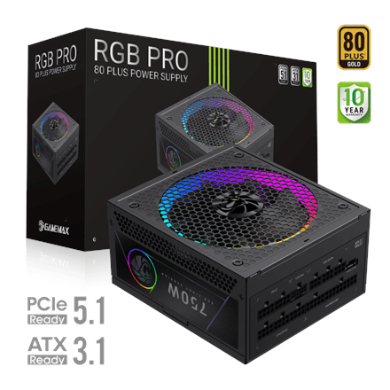 Gamemax RGB PRO 750G 750W Gold modulaarne toiteplokk