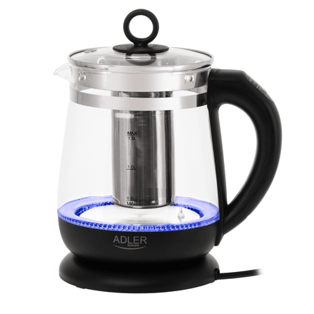 Adler | Kettle | AD 1299 | Electric | 2200 W | 1.5 L | Glass | 360° rotational base | Black
