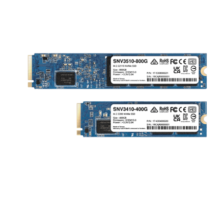 Synology | SSD | SNV3410-400G | 400 GB | SSD form factor M.2 2280 | Solid-state drive interface M.2 NVME | Read speed 3000 MB/s | Write speed 750 MB/s