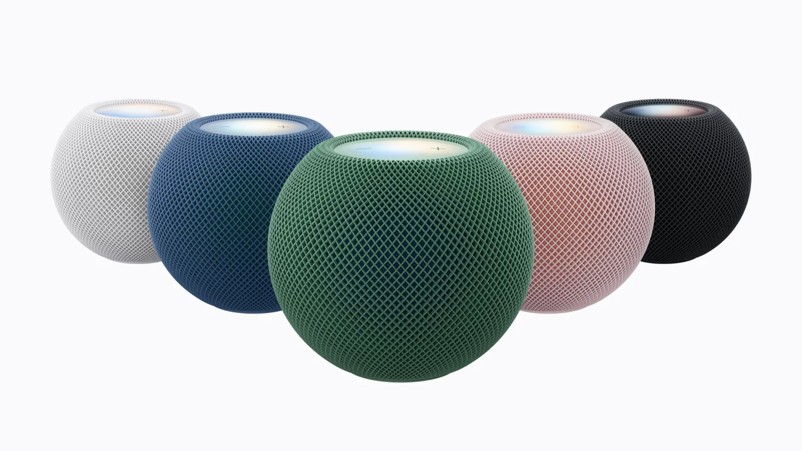 HomePod mini 2 в пяти цветах: розовый, зелёный, синий, белый и тёмная ночь