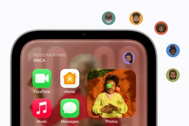 Экран Apple HomeView и иконки профилей членов семьи рядом с распознаванием лиц