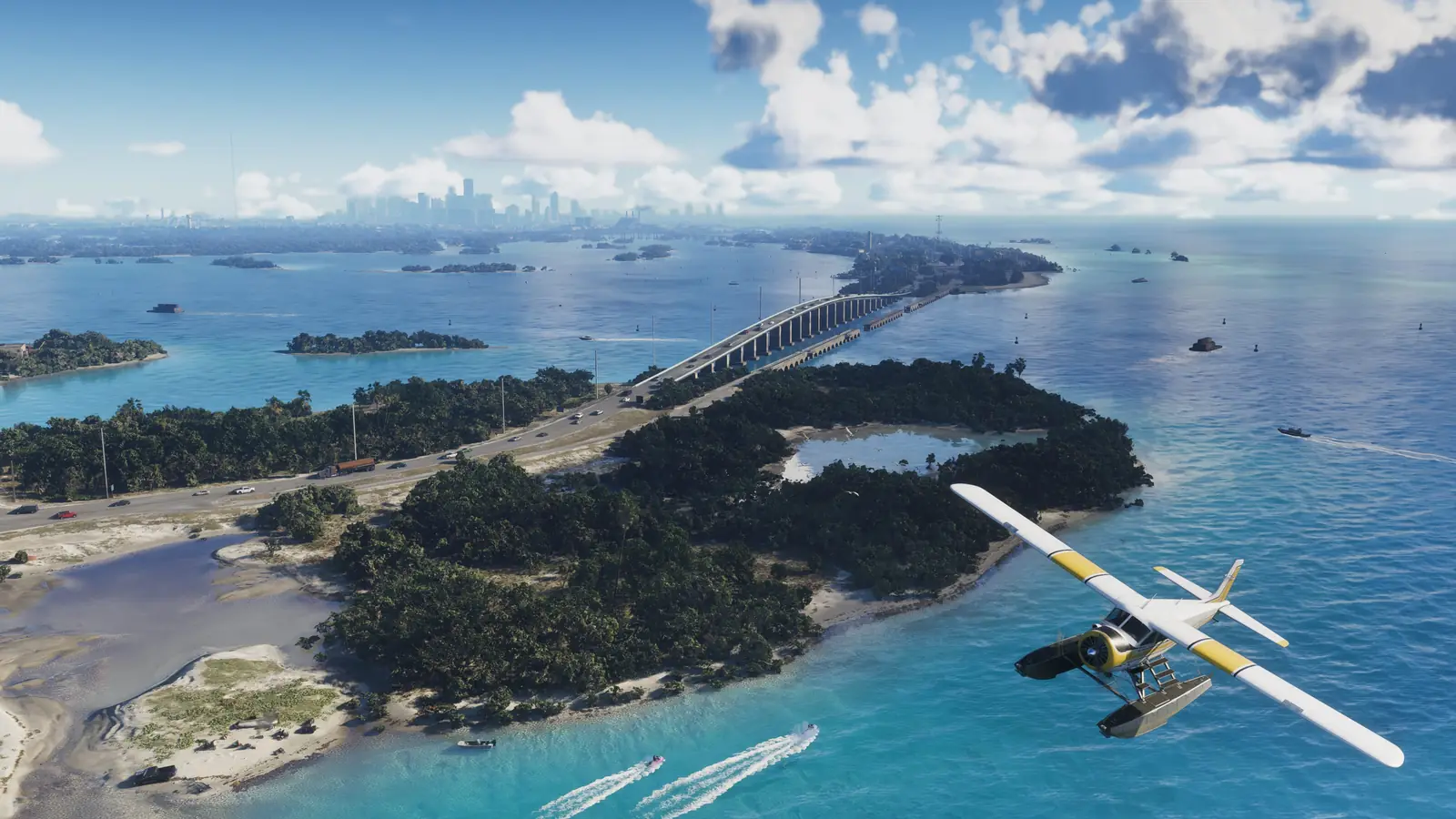 A seaplane flying over the Leonida Keys islands in GTA 6