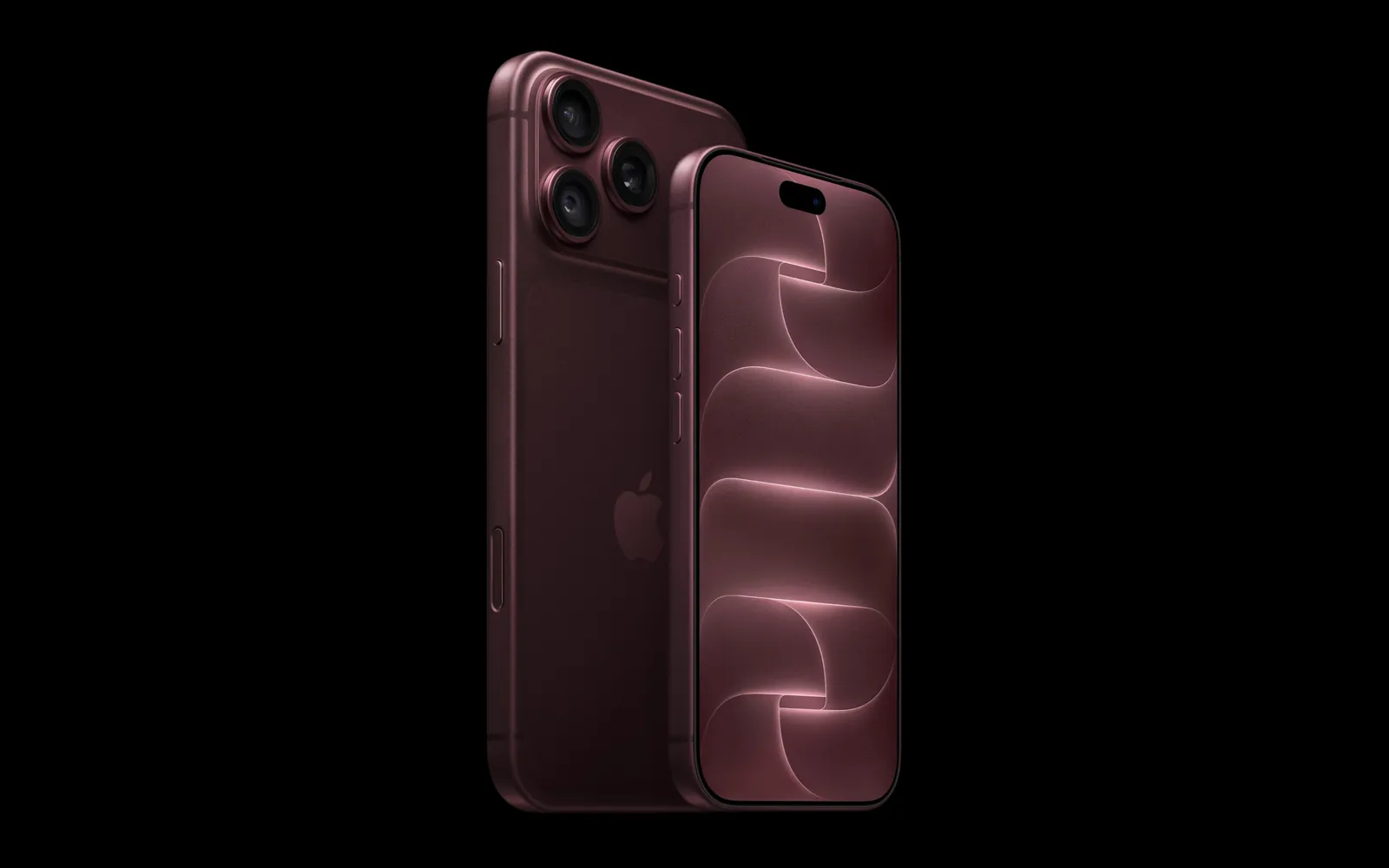 iPhone 18 Pro ja iPhone 18 Pro Max burgundiapunases värvis, vaade eest ja tagant
