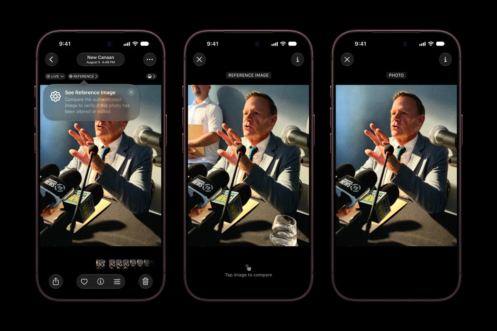 Kolm iPhone 18 Pro-d funktsiooniga Apple Reference Image: foto originaal ja töödeldud versioon