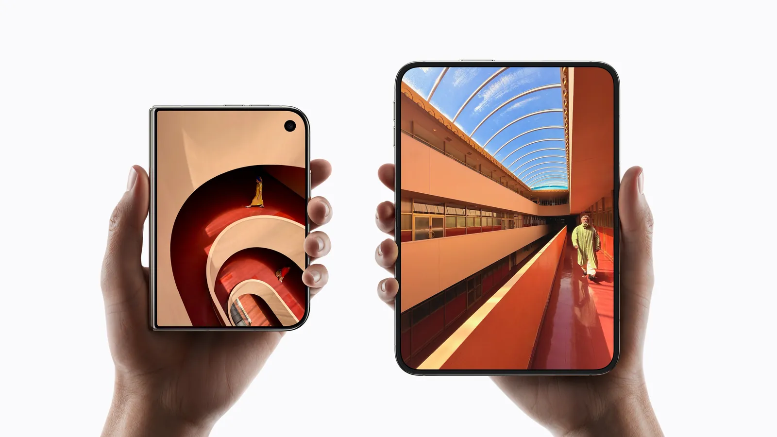 iPhone Duo kokkuvolditult ja avatult: 5,4-tolline väline ja 7,6-tolline sisemine ekraan